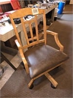 Wooden desk chair w/ v. nice upholstery