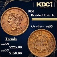 1851 Braided Hair Large Cent 1c Grades Select AU