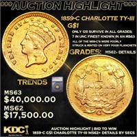 ***Auction Highlight*** 1859-c Gold Dollar Charlot