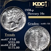 1938-p Mercury Dime 10c Grades GEM++ FSB