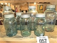 Blue Ball jars w/ zinc lids - tallest 10"