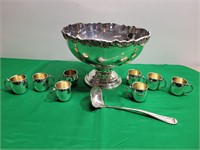SILVER PUNCH BOWL WITH 8 CUPS