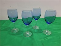 (4) Blue Wine Glasses