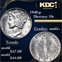 1940-p Mercury Dime 10c Grades GEM+ Unc
