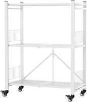 3-Tier Foldable Shelf Rack on Wheels  White