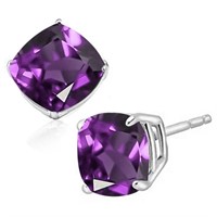 8MM Cushion Cut Amethyst 4CTW Stud Earrings in Ste