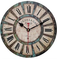 Qukueoy 16 Inch Silent Round Wooden Wall Clock