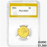 1903 $5 Gold Half Eagle PGA MS64