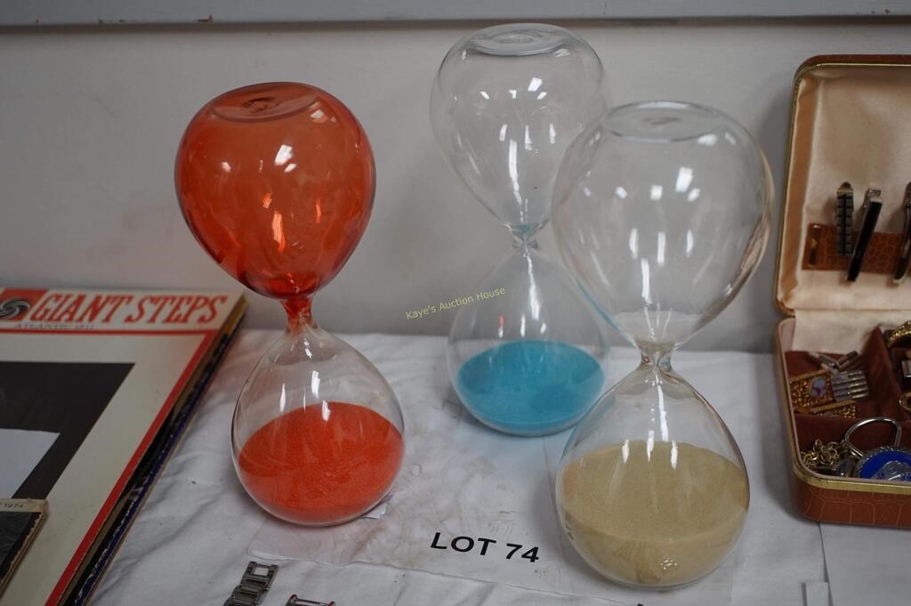 3-hourglasses, orange, blue & beige sand