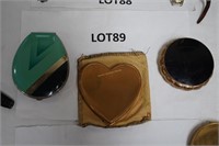 3-vintage Ladies compacts-Deco, heart-shaped &
