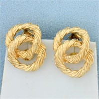 Double Hoop Rope Design Earrings in 14K Yellow Gol