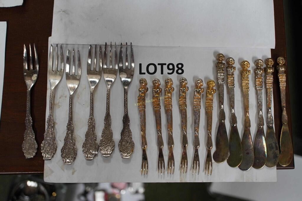 6-small silver-plated forks & 6-hors d'oeures