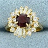 Vintage 2ct TW Natural Ruby and Diamond  Ring in 1