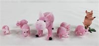 Miniature Glass Pig Figurines (8)