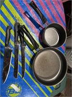 Stainless steel knives skillet and small saucepan
