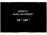 Magnetic Black Glass Whiteboard for Wall, 36 x 24