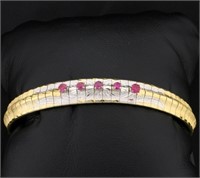Pink Sapphire Omega Bracelet in 18K Yellow and Whi