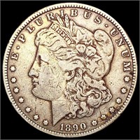 1890-CC Tail Bar Morgan Silver Dollar LIGHTLY
