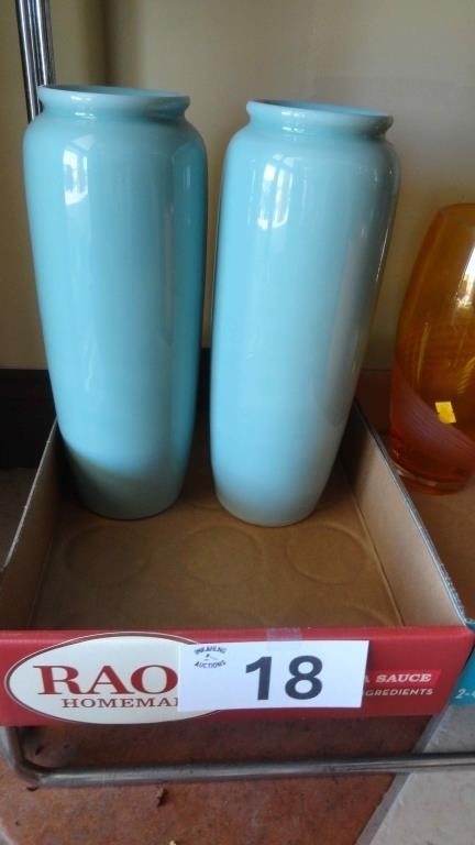 (2) Aqua Ceramic Vases Made in Japan