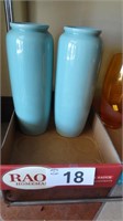 (2) Aqua Ceramic Vases Made in Japan
