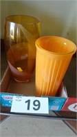 (2) Orange Glass Vases