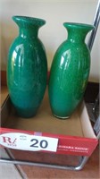 (2) Green Glass Vases