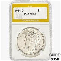 1934-D Silver Peace Dollar PGA MS62