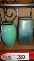 (2) Vases – Telaflora / Iridescent Blue & Green Va