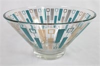 Mid Century Modern Turquoise & Gold Serving Bowl