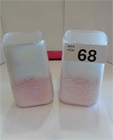 (2) Iridescent Bubblegum Pink Art Glass Bag Vase