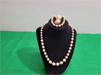 Beautiful Avon Pink & Gold Necklace, Bracelet, Ear