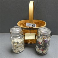 (2) Jars of Buttons w/ Royce Craft Basket