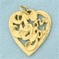 Love You Heart Pendant in 14K Yellow Gold