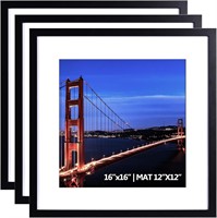 16x16 Picture Frame Black Set of 3  12x12 with Mat