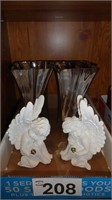 (2) Glass Vases / (2) Sleeping White Cherub w/Wing