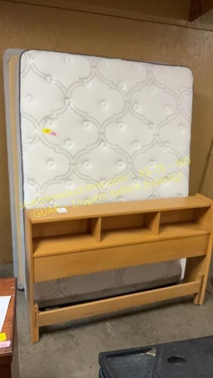 Pine queen headboard, frame, mattress and  box