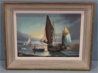 LUIGI Oil on Canvas Harbor Scene Painting