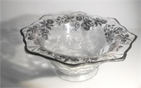 LARGE GLASS BOWL W/ SILVERPLATE FLORAL PATTERN
