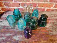 9 Piece Lot Of Antique Glass Insulators
