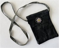 Black Leather Cross Body Bag w/ Seed Beads