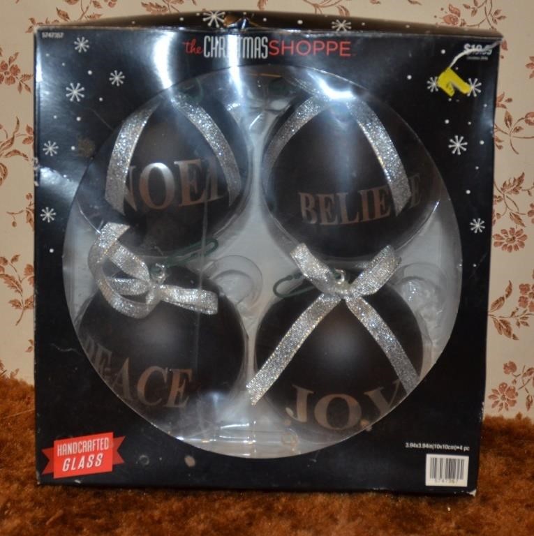 4 Black and Silver Christmas Ornaments