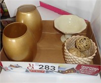 (2) Glass Vases / Candy Dish / Ceramic Planter w/
