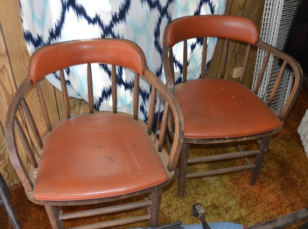 Vintage 70s Wooden Upholstered Chairs (3)