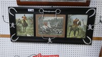 Antique Framed English Hunt Scene Wall Rack