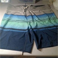 Hecho Mens 38 Blue Striped Swim Boar Shorts