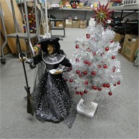 Witch & Table Top White Christmas Tree - 18" Tall