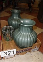 (2) Ceramic Vases / (1) Glass Planter