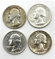 1936, 1939, 1954, and 1959 Washington Quarters