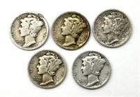 (5) Mercury Dimes : 1927, 1939, 1941, and 1943