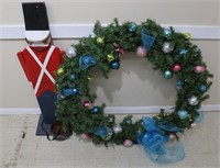 44" Christmas Wreath & Wooden Toy Soldier